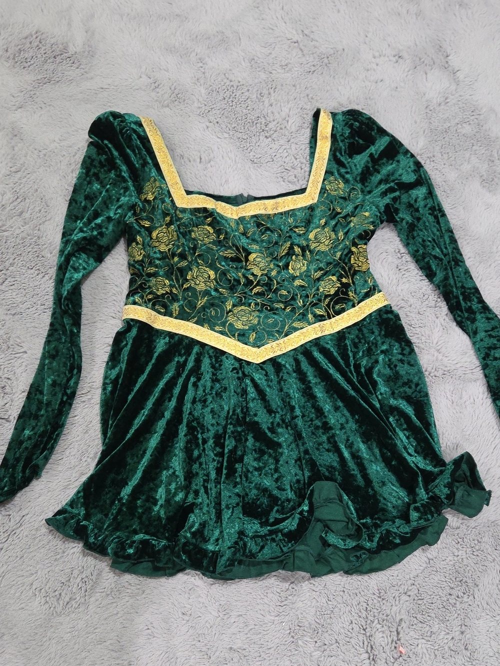 Dolls Kill Dreamworks Shrek Fiona Green Velvet Dress with Gold Embroidery
